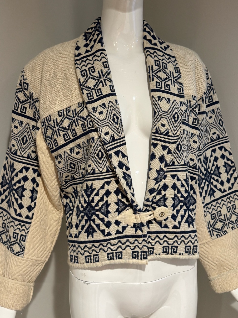 Flashback Aztec Tribal Knit Cardigan Jacket Ivory Navy Medium Boho
